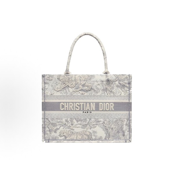 DIOR迪奥 BookTote 印花⽼⻁图案 刺绣帆布 ⼿提包 中号 ⼥款 灰⾊